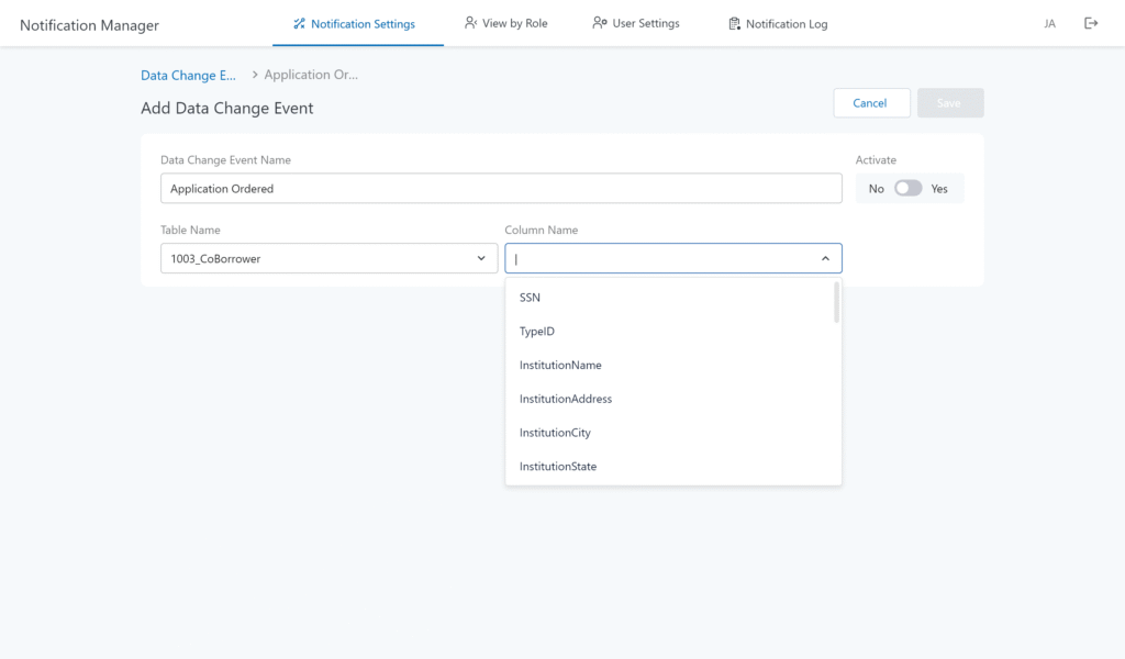 NM-Admin – Add Data Change Event 6